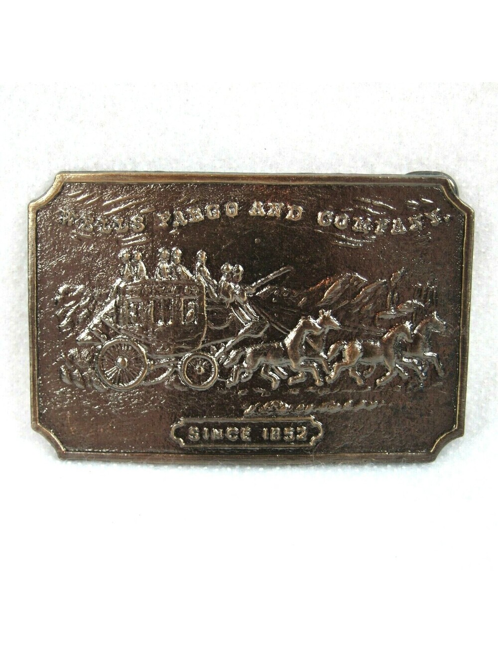 Vintage Wells Fargo and Company 1852 Belt Buckle Brass Tone Metal Advertising